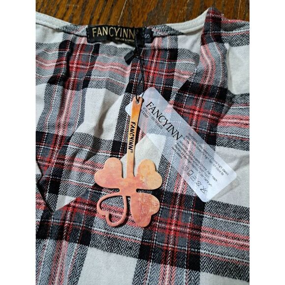 New Small Fancyinn Long Sleeve Buffalo Plaid Shift Tunic Ruffle Mini Dress NWT - Picture 7 of 8